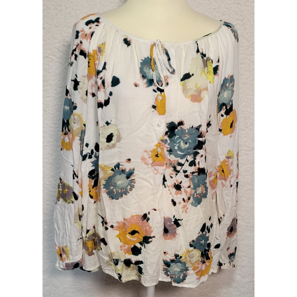 Lucky Brand Floral Long Sleeve Blouse Top Size L Women's Neck Tie 1784